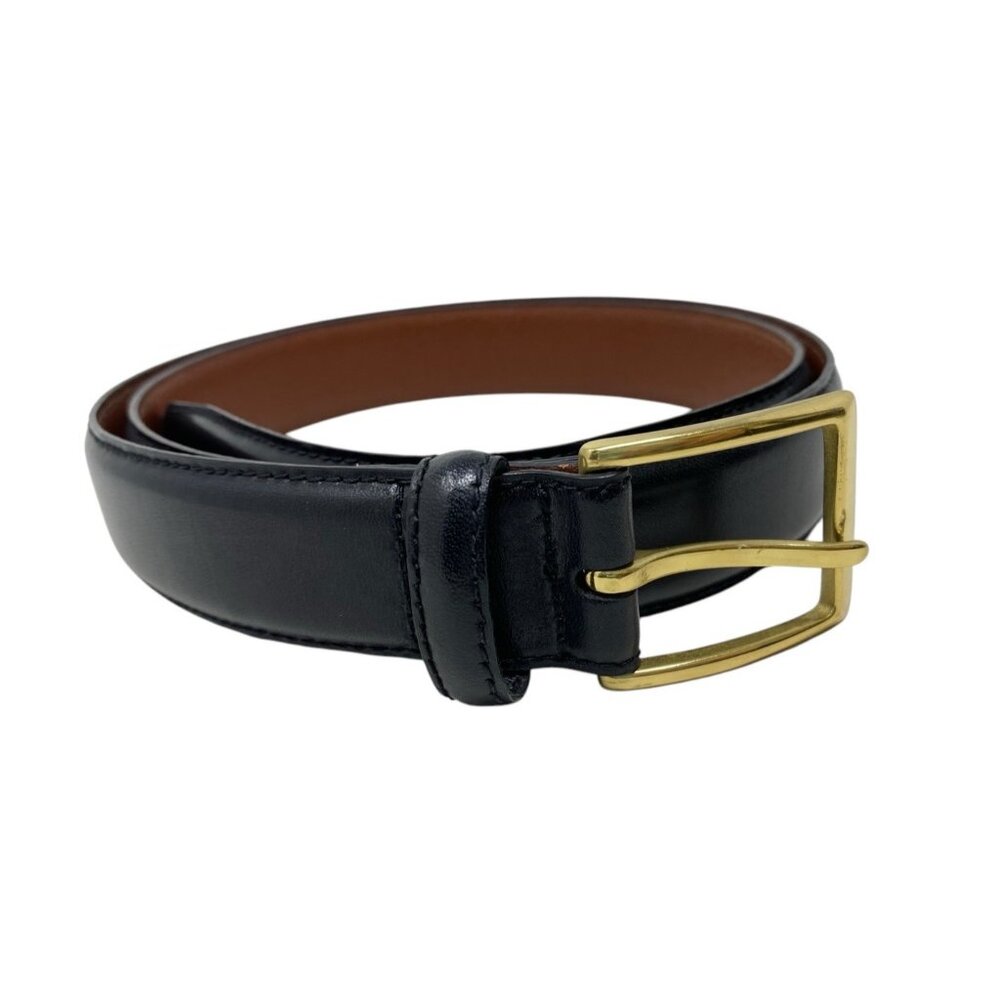 Jos‎ A Bank Mens Classic Black Dress Belt Fine Italian Leather Gold Tone Buckle